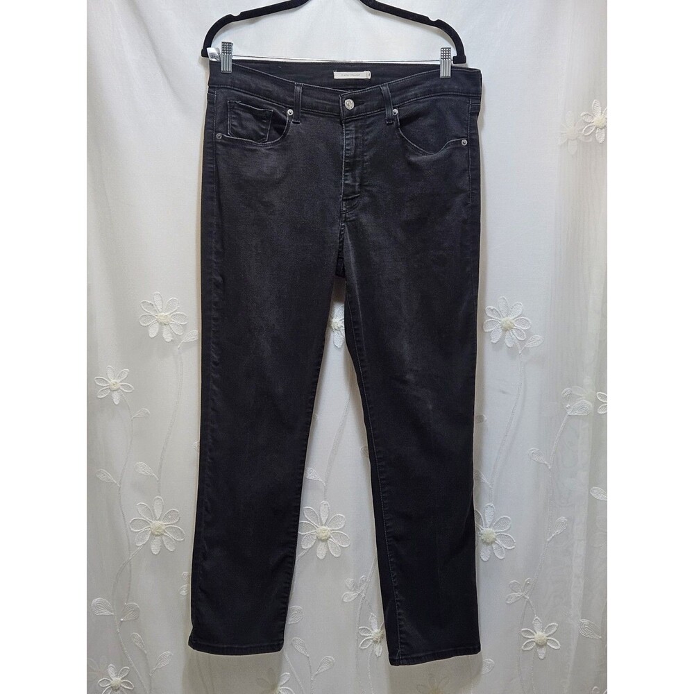 Levis Womens Size 14 Black Jeans Classic Straight Leg Stretchy Denim Solid Plain